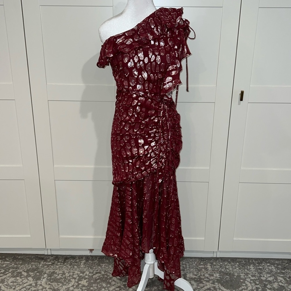 Veronica Beard "Leighton" dress in metallic pattern.